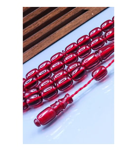 8x12 mm Kırmızı Zar Kehribar Tesbih - Enes Abdo Usta İmzalı Tespih