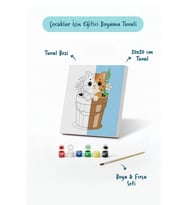 Sevimli Kedi Temalı Çocuk Boyama Tuvali – Şövalesiz Eğitici Boyama Seti 20x20 cm