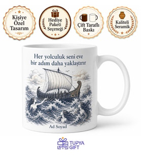 Odysseus Gemi ve Sirenler Çizimli Kupa Bardak Mitoloji Hediye