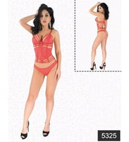 Arias Closet Kırmızı Simli Dantel Büstiyer Takım