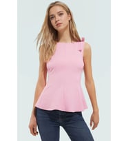 Fitted Peplum Bluz Kolsuz Bisiklet Yaka Örme Yazlık Seçkin Malzeme Yüksek Kalite (Pembe)