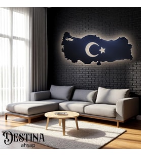 Destina Ahşap Bayrak Temalı Türkiye Haritası Led Tablo- Bayrak Tablo- Türkiye Led Tablo 35 cm*70cm