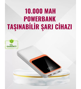 10000 Mah – Çift Usb Çıkışlı, Type-C Girişli, Şık Beyaz Tasarım