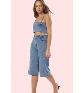 Kadın Denim Bermuda Şort Taş Baskı Boyfriend Kesim Pamuk Yaz Aylarının Vazgeçilmezi Günlük Kullanım (Mavi)