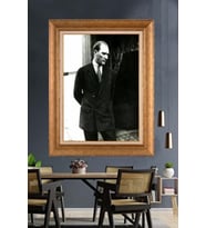 Altın Varaklı Çerçeveli Paspartulu Atatürk Tablo nh483 (Gold)