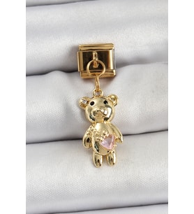316L Çelik Sallantılı Zirkon Taşlı Ayıcık Model Gold Renk Nomination Charm TJ-BC1421