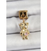 316L Çelik Sallantılı Zirkon Taşlı Ayıcık Model Gold Renk Nomination Charm TJ-BC1421