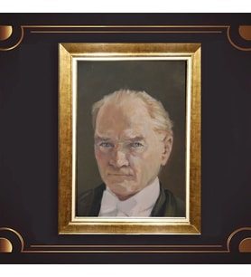Altın Varaklı Çerçeveli Paspartulu Atatürk Tablo nl02A643 (Gold)