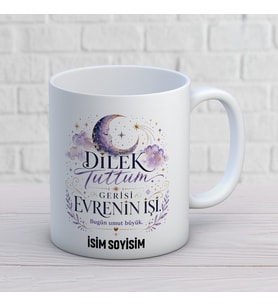 Kişiye Özel Dilek Tuttum Gerisi Evrenin İşi Baskılı Kupa – Ay ve Yıldız Temalı İsimli Hediye