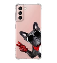 PrintiFy Samsung Galaxy S21 Uyumlu Köpek 2 Baskılı Şeffaf Köşe Korumalı Antişok Kılıf