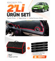 FORD FİESTA TİP 2 (2003-2010) Uyumlu Torpido Örtüsü + Deri Bagaj Çantası + Sticker Seti - Siyah Kırmızı