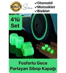 Özel Üretim Yeşil Fosforlu Sibop Kapağı 4 Set Tüm Araçlarla Uyumlu Gece Parlayan Sibob Jant Tekerlek