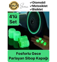 Özel Üretim Yeşil Fosforlu Sibop Kapağı 4 Set Tüm Araçlarla Uyumlu Gece Parlayan Sibob Jant Tekerlek