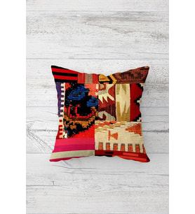 Etnik Kilim Motifli Patchwork Çift Taraflı Gizli Fermuarlı Yastık Kılıf Kırlent Koltuk Yastık Kılıfı (Bej)