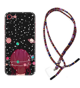 Apple iPhone 5 6 7 8 Plus Se XR Kılıf Boyun Asklı Rasta Silikon Space Woman 1311