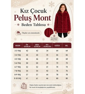 Kız Çocuk Kışlık Kapüşonlu Düğmeli Astarlı Yatay Çizgili Peluş Mont Ak4518