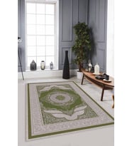 Yeşil Klasik Göbekli Kaymaz Tabanlı Dekoratif Halı MK51 - 100 x 160 cm