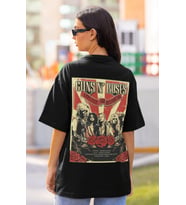 Tasarım Guns N' Roses Sırt Baskılı Unisex Oversize Rock Metal Müzik Grubu Tişört