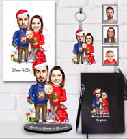 Kişiye Özel Yılbaşı Aile Karikatürlü 5 li Hediye Seti Model-3