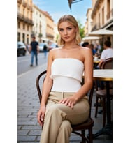 Kadın Bluz Crop Carmen Yaka Kolsuz Fitted Kalıp Gofre Dokulu Örme Kumaş Renk Yazlık Model Şık
