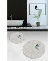 EVDEYA Dijital Yıkanabilir Modern Kuş Desen İkili Banyo Paspas Yuvarlak Klozet Takımı, YKLOZET-36-GRİ, (Gri)