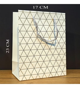 Beyaz Geometrik Desenli Orta Boy Karton Hediye Çantası