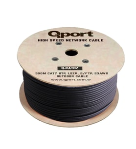QPORT Q-CATO7 500M CAT7 LSOH S/FTP FULL BAKIR 23AWG SİYAH HALOGEN FREE KABLO