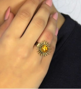 Doğal Taş Sitrin Doğal Taşlı Antik Model Kadın Ayarlanabillir Yüzük euy73s (Sarı)