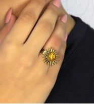 Doğal Taş Sitrin Doğal Taşlı Antik Model Kadın Ayarlanabillir Yüzük euy73s (Sarı)