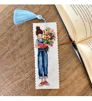 Seretamin Handmade Buketli Okuyan Kız Kanaviçe Nakışlı Kitap Ayracı