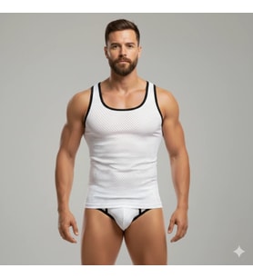 Beyaz Delikli Kumaş Tank Top Slip Takımı