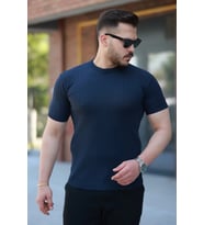 Erkek Bisiklet Yaka örgü Desenli Kısa örme Triko Kısa Kollu T-shirt