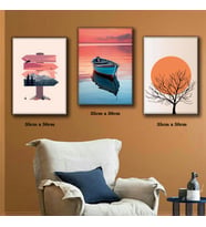 Doğa manzara deniz tekne tabela yön tablosu 3 adet 35cmx50cm kumaş baskılı canvas tablo