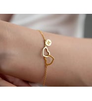 Kişiye Özel İç İçe Kalp Minimal Harf Bileklik 925K Gümüş (Gold)