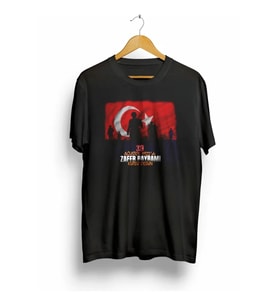 30 Ağustos Zafer Bayramı Atatürk Baskılı Oversize Bisiklet Yaka T-shirt - Siyah