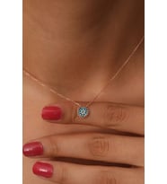 925 Ayar Gümüş Zincirli Rose Kaplama Firuze Taşlı Güneş Modeli Kolye