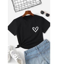 Çocuk Kalp Baskılı Pamuklu Tshirt (Siyah)