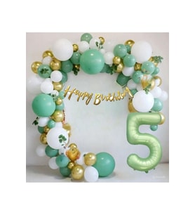 Mat Yeşil Yaş Folyo Balon Happy Birthday Kaliğrafi Yeşil Gold Beyaz Doğum Günü Parti Seti