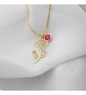 Glorria Kişiye Özel Doğum Çiçeği ve Doğum Taşı Gümüş Kolye (Çok Renkli)