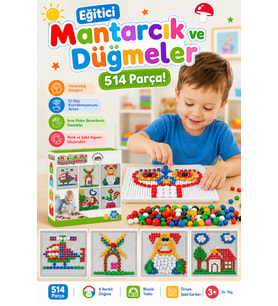 Eğitici Mantarcık ve Düğmeler 514 Parça Mozaik Çivi Pegboard Seti 3+ Yaş