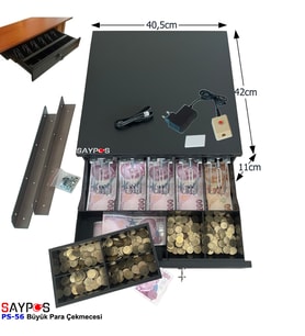 Açma Butonlu ve Montaj Askılı (Takım) 5 Geniş Banknot Gözlü Büyük Para Çekmecesi 40,5x42x11cm