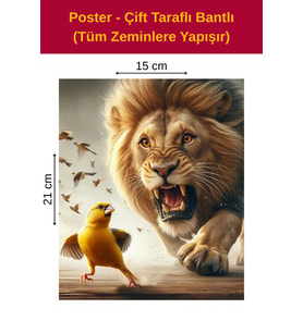 Aslan Kanarya Poster, Çift Taraflı Bantlı, Tüm Zeminlere Yapışır, (15 x 21 cm).