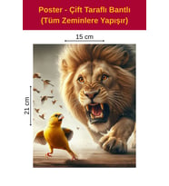 Aslan Kanarya Poster, Çift Taraflı Bantlı, Tüm Zeminlere Yapışır, (15 x 21 cm).