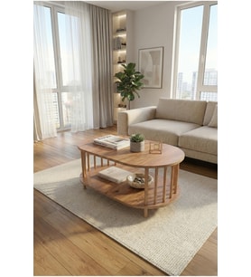 Atlantik Çam Oval Orta Sehpa Dekoratif Salon Masası