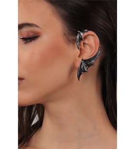 Kadın Antrasit Lak Kaplama Çivili Model Ear Cuff Sol Kulak Yarasa Küpe