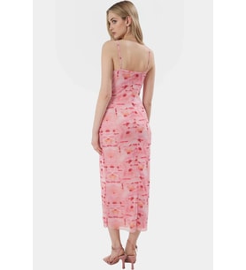 Zebra Desenli V Yaka Astarlı Maxi Elbise Bodycon Kesim Örme Tül Kumaş Trend Tasarım Rahat Kullanım