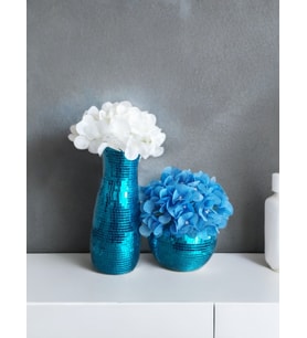 IŞILTI HOME DESIGN AYNALI CAM VAZO 2 Lİ SET MAVİ