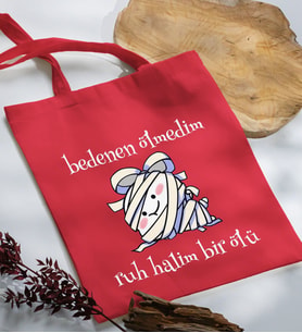 BK Gift Ruh Halim Bir Ölü Tasarımlı Kırmızı Kumaş Bez Çanta, Baskılı Omuz Çantası, Alışveriş Çantası, Arkadaşa Hediye-1