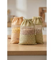 3 Adet Bakliyat Kesesi Orta Boy 20x28 cm Erzak Kuru Gıda Saklama Kabı Torbası Fileli Bez Bohem-Set