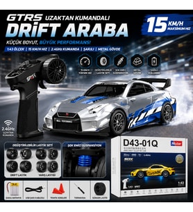 GTRS Uzaktan Kumandalı 1:43 Metal Drift Araba 15 KM/H Hız Şarjlı RC Yarış Arabası Drift